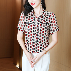 韩版波点衬衫女夏2023新款短袖衬衣法式设计感减龄遮肚雪纺衫上衣