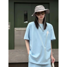 批发夏季baby蓝短袖短裤<b class='q'>运动服</b>套装女宽松大码学生国潮休闲两件套跑步