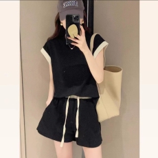 批发2026夏季新款<b class='q'>大码</b>女士<b class='q'>运动服</b>套装休闲拼接韩版短袖短裤时尚两件套