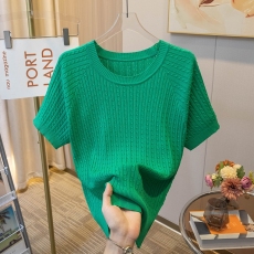 批发实拍<b class='q'>夏</b>季短袖t恤女士2026圆领薄款冰丝高级感法式短款针织衫宽松