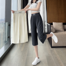 实拍现货夏季新款七分裤女大码直筒冰丝针织凉凉裤子女垂感休闲女