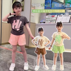 批发女大童夏季套装2026新款纯棉短袖短裤女童夏天薄款透气儿童两件套