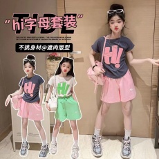 批发女大童夏季套装2026新款纯棉短袖短裤女童夏天薄款透气儿童两件套