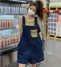 设计感美式牛仔背带短裤胖mm大码宽松韩版阔腿短裤S-5XL200斤