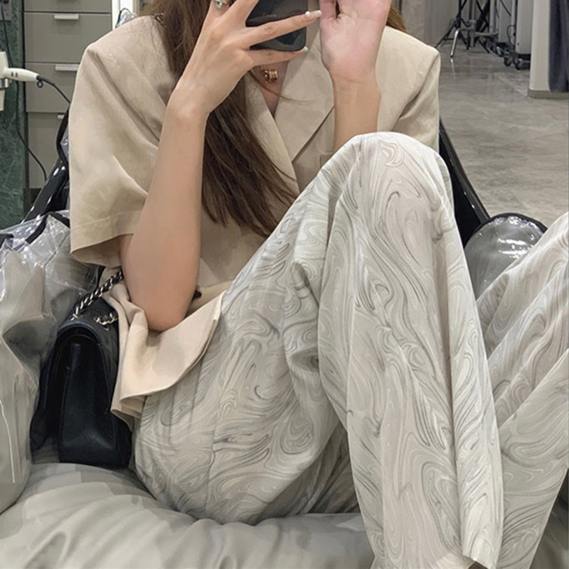 있음 주머니 홀치기 염색 바지 아이들 여름 얇은 스타일 느긋한 캐주얼 차가운 떨리는 소리 자외선 차단 와이드 레그 팬츠