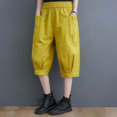 批发实拍文艺大码胖MM百搭显瘦阔腿裤 <b class='q'>个性</b>设计口袋灯笼裤 简约休闲裤