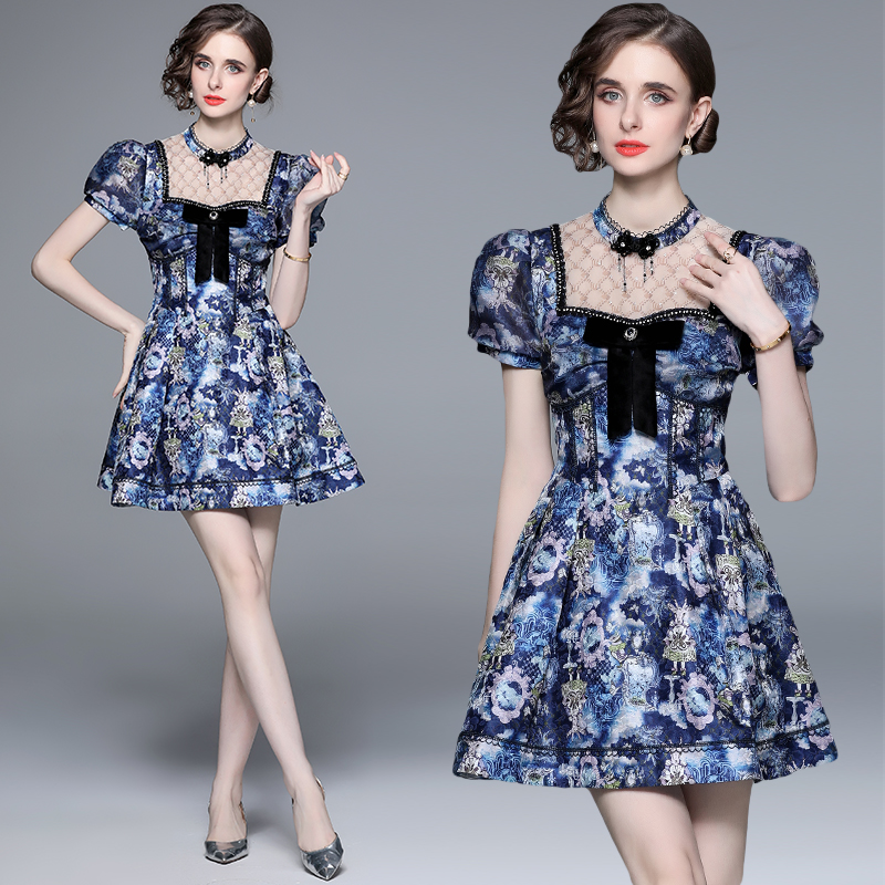 TR76198#夏季新款高端精致设计感小香风蓝色连衣裙
