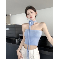 批发实拍实价不讲价高级感立体花朵围脖修身显瘦抹胸背心女围胸上衣