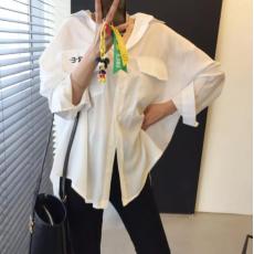 批发韩版春季口袋字母印花宽松大码休闲<b class='q'>防晒衣</b>设计感衬衫时尚衬衣女