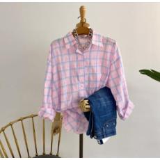批发<b class='q'>韩版</b>春季经典格子衬衫原宿风宽松大码百搭防晒衣外套女