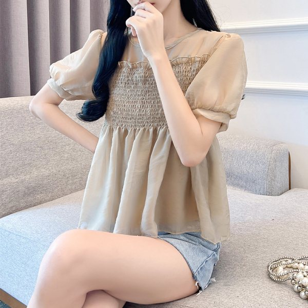 RM18469#夏季新款ins设计感小香风气质上衣法式雪纺衬衫女