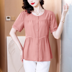 2023夏季新款棉麻衬衫女短袖上衣高端薄款亚麻小衫洋气妈妈遮肚子