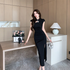 批发<b class='q'>旗袍</b>气质性感开叉黑色<b class='q'>旗袍</b>连衣裙