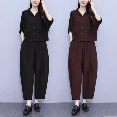 批发实拍2026夏季新款洋气大码女装<b class='q'>套装</b>胖MM时尚宽松显瘦<b class='q'>哈伦裤</b>两件套