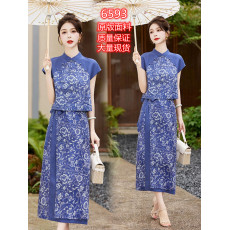 批发新中式复古国风气质<b class='q'>棉麻</b>连衣裙女两件套2026夏季新款改良旗袍裙子