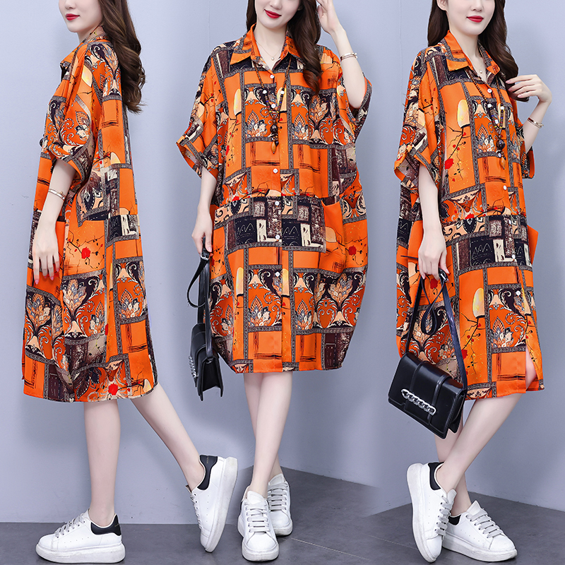 MY10026# 夏季新款韩版POLO领遮肉衬衫连衣裙中长款休闲宽松型女裝...