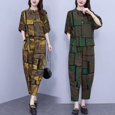 批发实拍洋气时尚<b class='q'>套装</b>2025夏装新款大码女装显瘦短袖休闲<b class='q'>哈伦裤</b>两件套