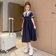 女童裙子夏2026新款女大童洋气长裙学院风领过膝小学生连衣裙