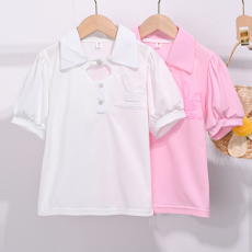 批发女童T恤夏装2026新款儿童短袖衣服夏季女孩泡泡袖Polo衫洋气童装
