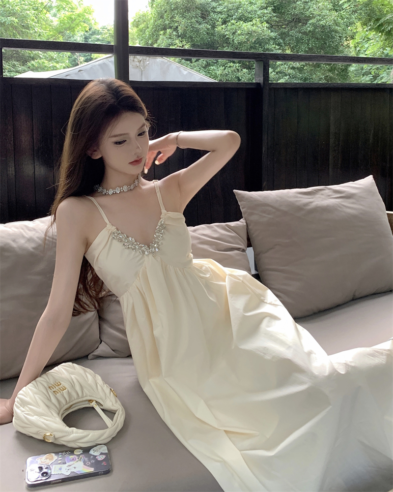 Actual price, real shot French suspender dress, high-end sparkling diamond halter neck long dress