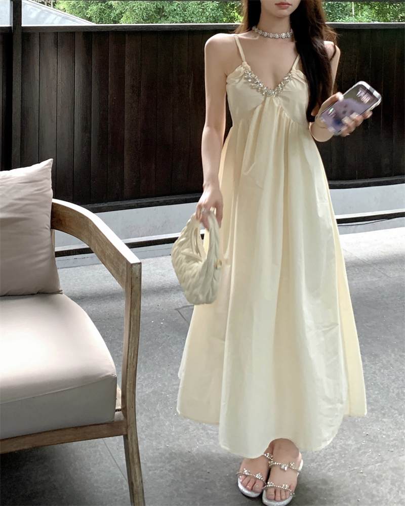 Actual price, real shot French suspender dress, high-end sparkling diamond halter neck long dress