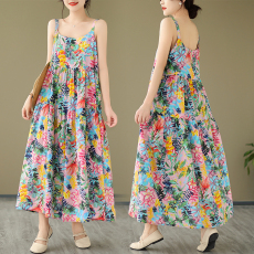批发实拍碎花<b class='q'>连衣裙</b>棉麻森系吊带<b class='q'>连衣裙</b>大摆裙