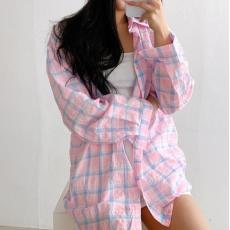 批发韩版春夏季格子衬衫<b class='q'>大码</b>宽松时尚百搭设计感防晒衣外套女衬衣