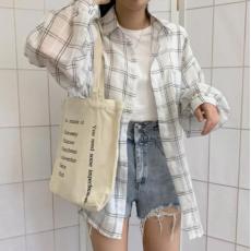 批发韩版夏季透视装格子<b class='q'>衬衫</b>大码宽松时尚灯笼袖百搭防晒衣外套女<b class='q'>衬衣</b>