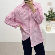 批发韩版春季经典条纹衬衫时尚百搭长袖宽松大码衬衣chic外套女上衣