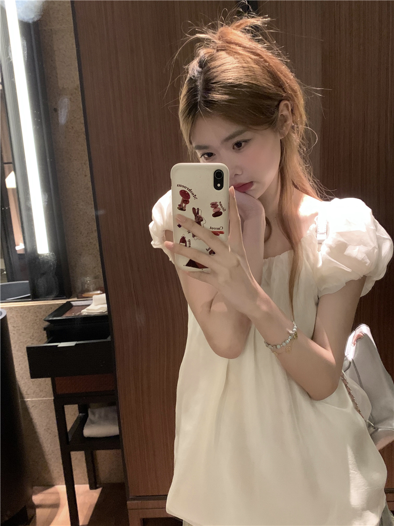 實拍 新款 法式甜美純欲風仙氣珠光一字肩兩穿上衣