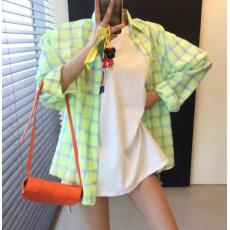 批发韩版春季褶皱格子衬衫原宿风休闲百搭大码宽松防晒衣女<b class='q'>外套</b>衬衣