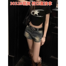 批发美式复古高街牛仔超短裤夏季辣妹紧身弹力热裤做旧高腰显瘦a字裤
