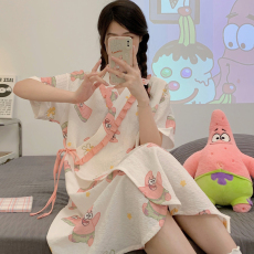 批发2023新款夏季短袖梭织泡泡皱布孕妇哺乳睡裙