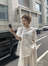 实拍大码女装后背扭结心机t字母印花短袖T恤女夏季宽松圆领上衣