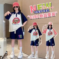 批发<b class='q'>女</b><b class='q'>童</b>夏装套装2026新款薄款洋气Polo衫短袖儿童夏季短裤休闲两件套