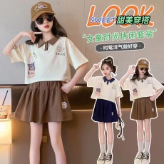批发女大童夏季套装2025新款短袖短<b class='q'>裤</b>女童夏天薄款透气<b class='q'>儿童</b>两件套