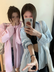 实拍大码女装条纹衬衫女夏季设计感小众长袖防晒衬衣