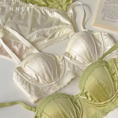 批发轻奢缎面质感无钢圈内衣半杯性感蕾丝防滑少女透气文胸薄