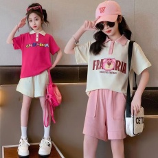 批发女大童夏季套装2025新款短袖短<b class='q'>裤</b>女童夏天薄款透气<b class='q'>儿童</b>两件套