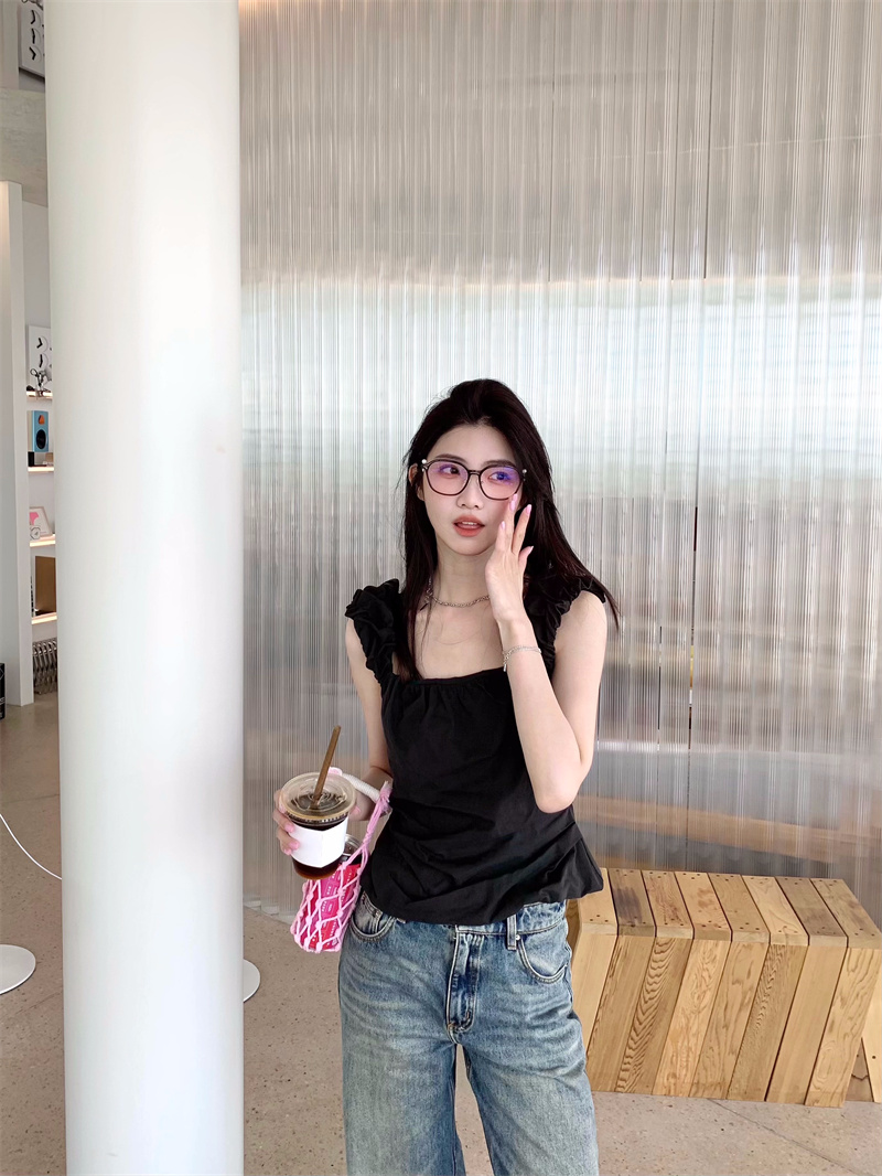 실사 여름 주름 프랑스식 몸매 가꾸기 슬림해 보이는 캐미솔