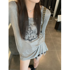 批发百合 已出货 罗纹 斜肩宽松圆领薄<b class='q'>防晒衫</b>长袖T恤女<b class='q'>夏季</b>