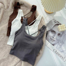 批发美背吊带小背心女带胸垫防走光内搭遮副乳外穿露脐短款上衣