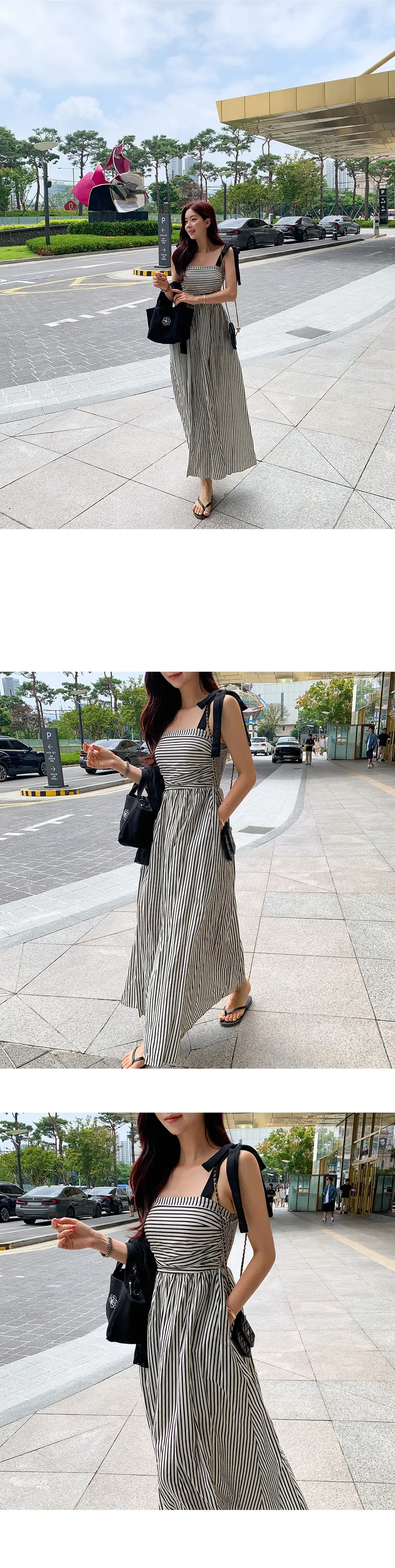 프렌치 리본 스트라이프 민소매 원피스 상세 이미지 1