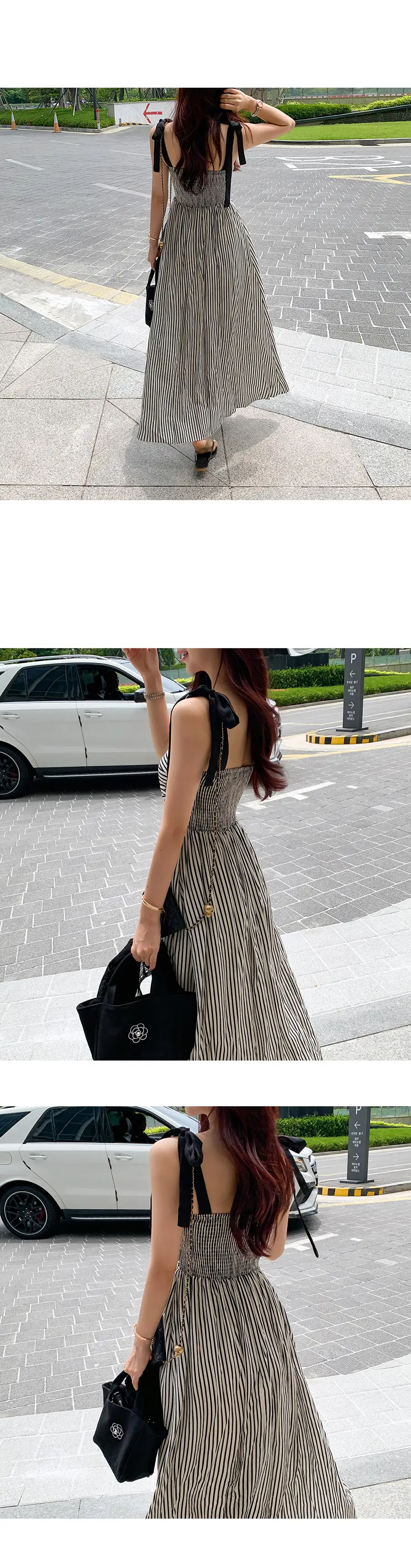 프렌치 리본 스트라이프 민소매 원피스 상세 이미지 2