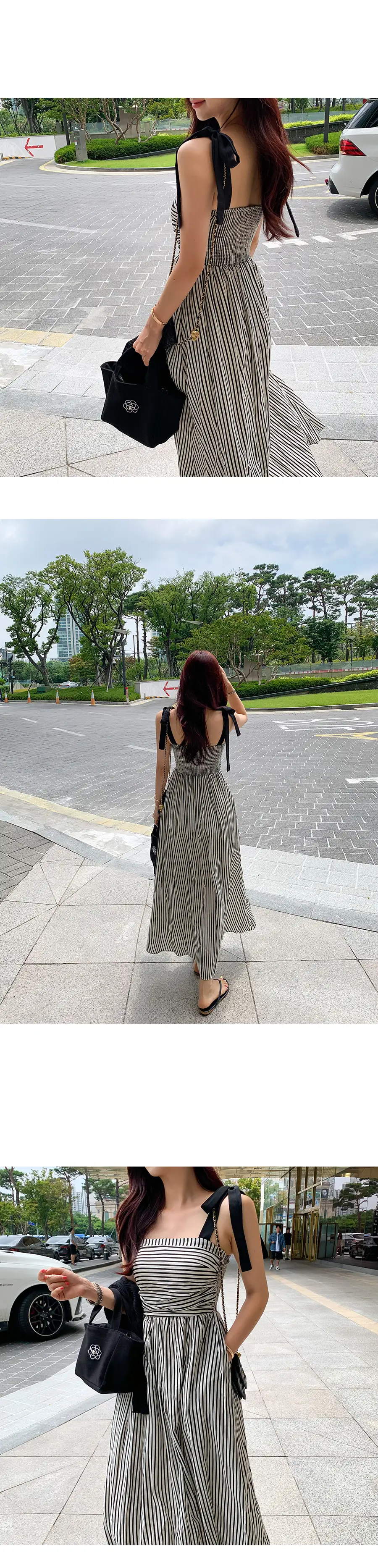 프렌치 리본 스트라이프 민소매 원피스 상세 이미지 5