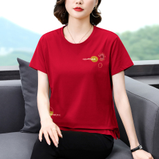 批发纯棉短袖T恤女士中年妈妈夏装全棉2026年夏季新款<b class='q'>中老年</b>大码上衣