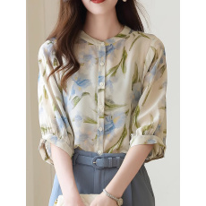 批发碎花短袖<b class='q'>衬衫</b>女上衣2026夏季新款气质<b class='q'>真丝</b>女士<b class='q'>衬衫</b>