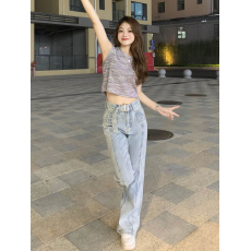 批发官<b class='q'>图</b>美式复古浅蓝<b class='q'>色</b>l喇叭牛仔裤女秋冬高腰显瘦<b class='q'>欧美</b>高街裤子潮ins