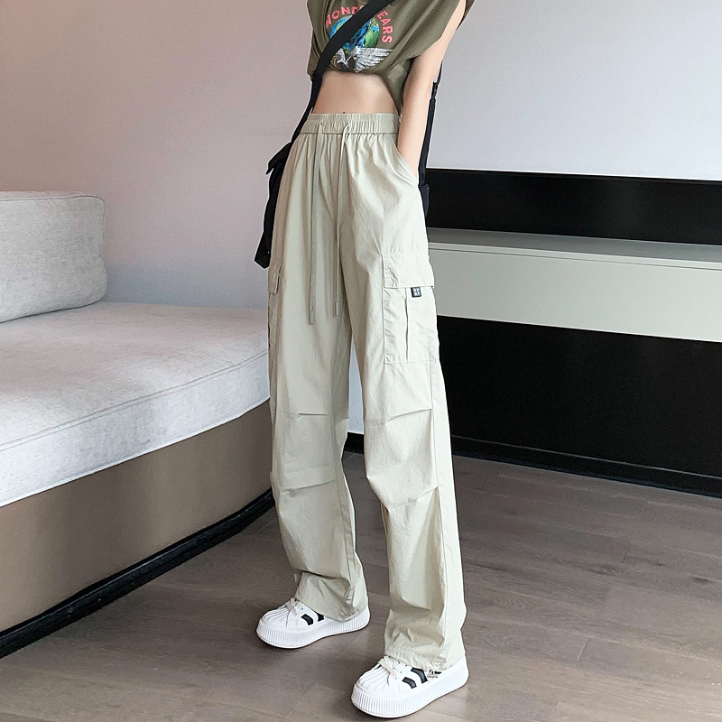 Overalls for women, summer high-waisted, wide-legged, straight-leg casual design, quick-drying American retro mountaineering sports pants