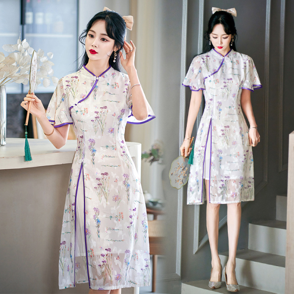 RM20136#春夏新款改良少女中长年轻款甜美中国风复古时尚连衣裙